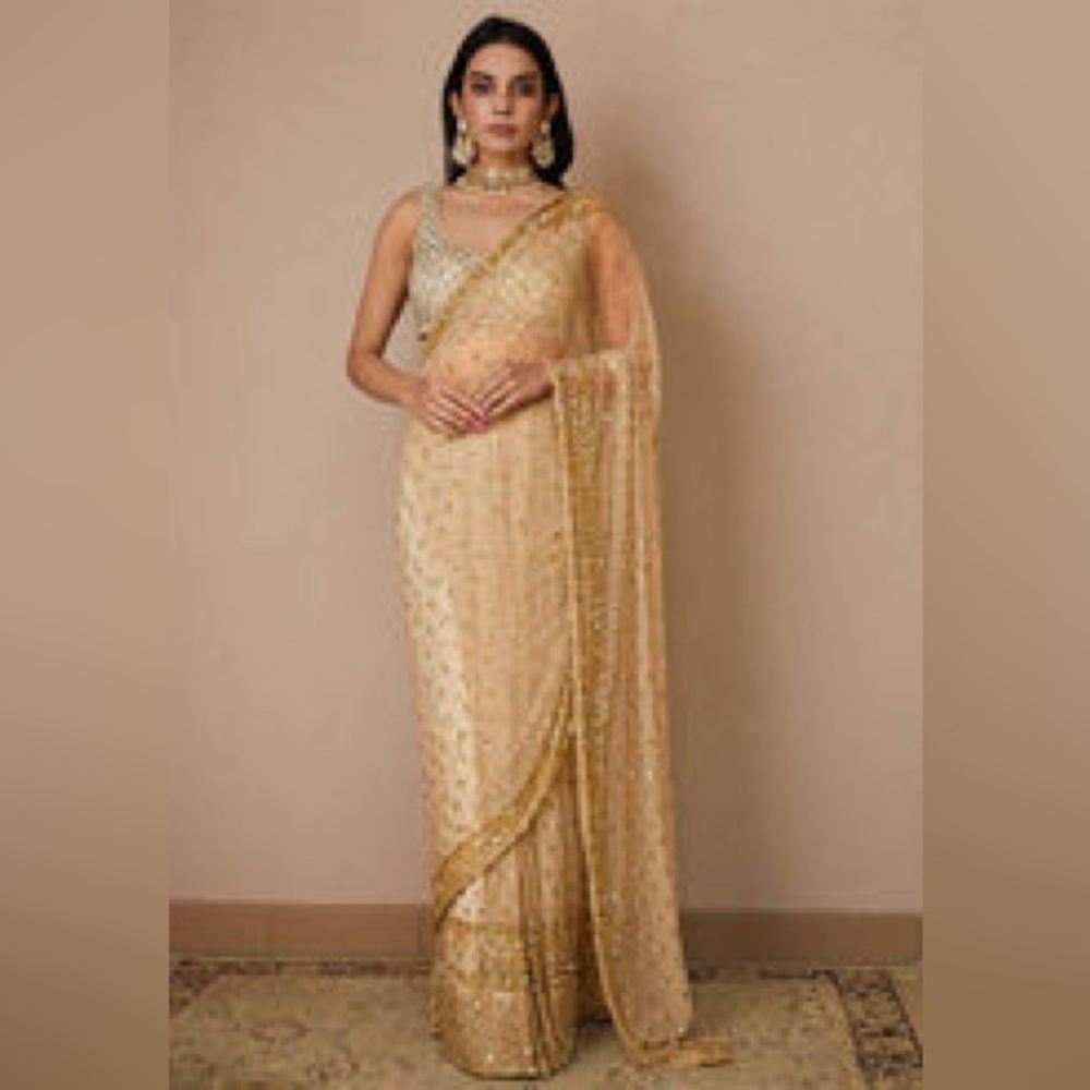 Dark Beige Pre-Stitched Saree
